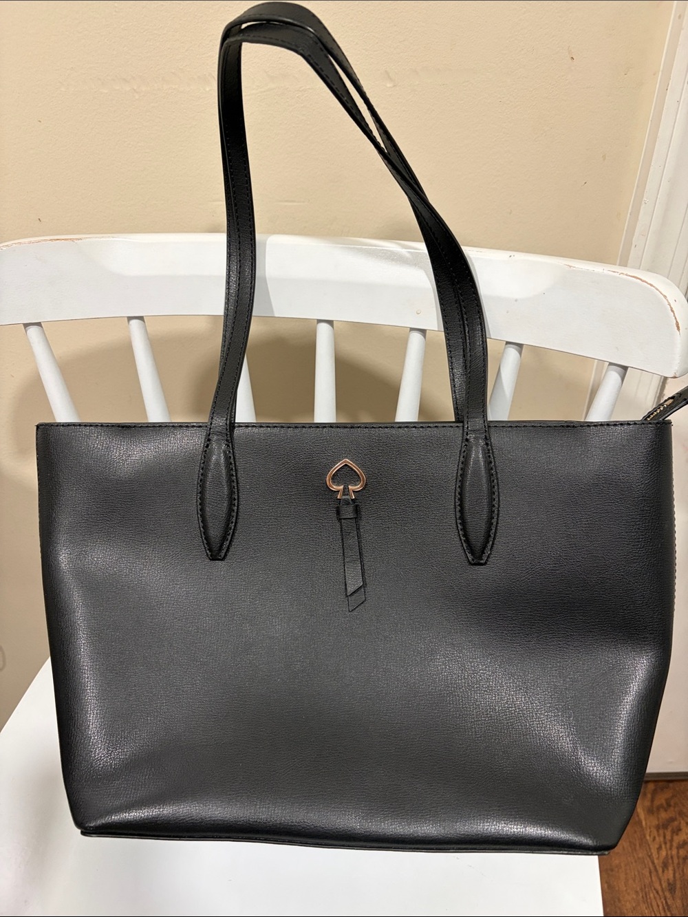 kate spade Black Leather Tote with Spade Charm